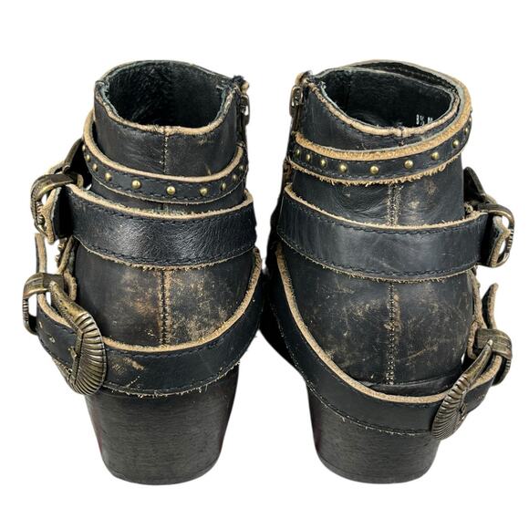 Corral Black Leather Distressed Buckle Studded Ankle Boot Size US 8.5 - Picture 8 of 12